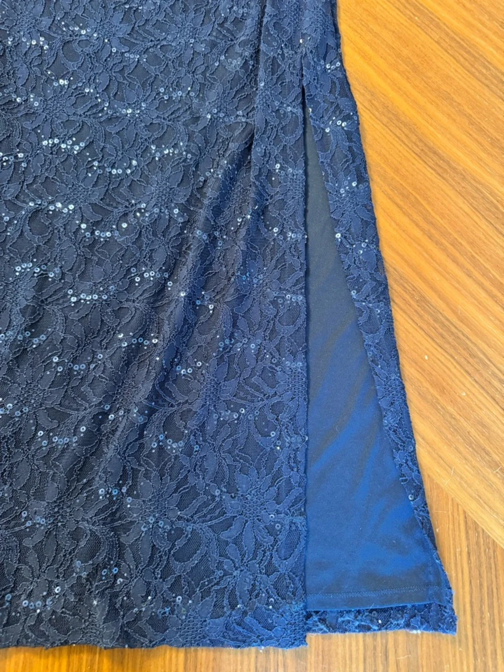 Lauren Ralph Lauren Navy Lace Sequin Gown Maxi Dress Size 14 Elegant - Picture 9 of 13